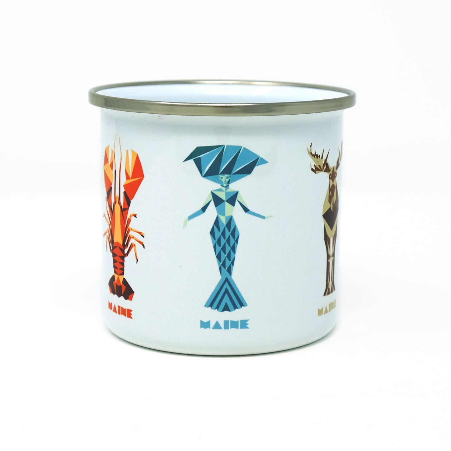 Maine Enamel Mug - Moose, Mermaid and Lobster