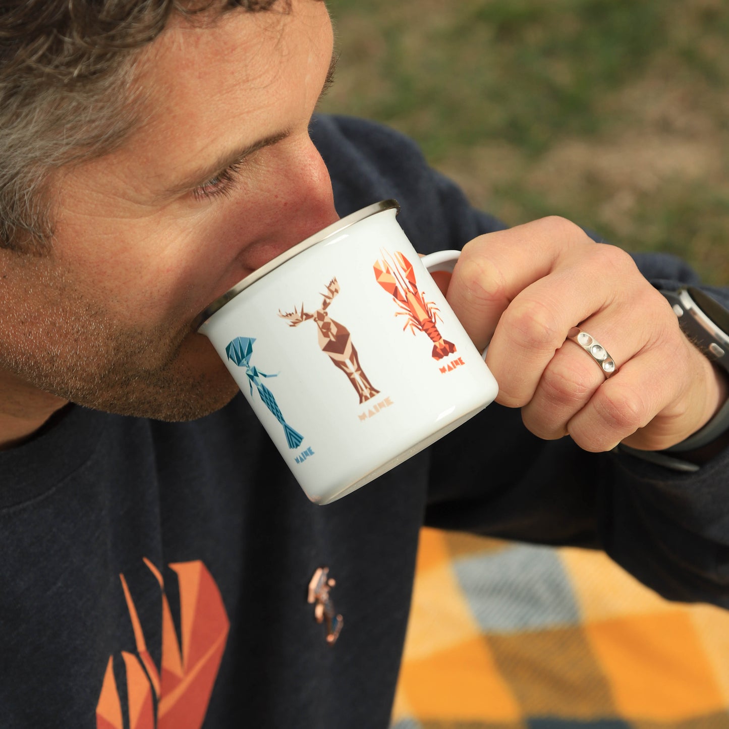 Maine Enamel Mug - Moose, Mermaid and Lobster