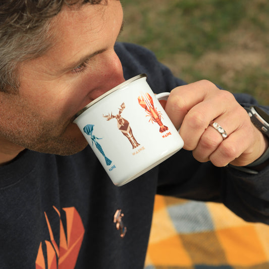 Maine Enamel Mug - Moose, Mermaid and Lobster