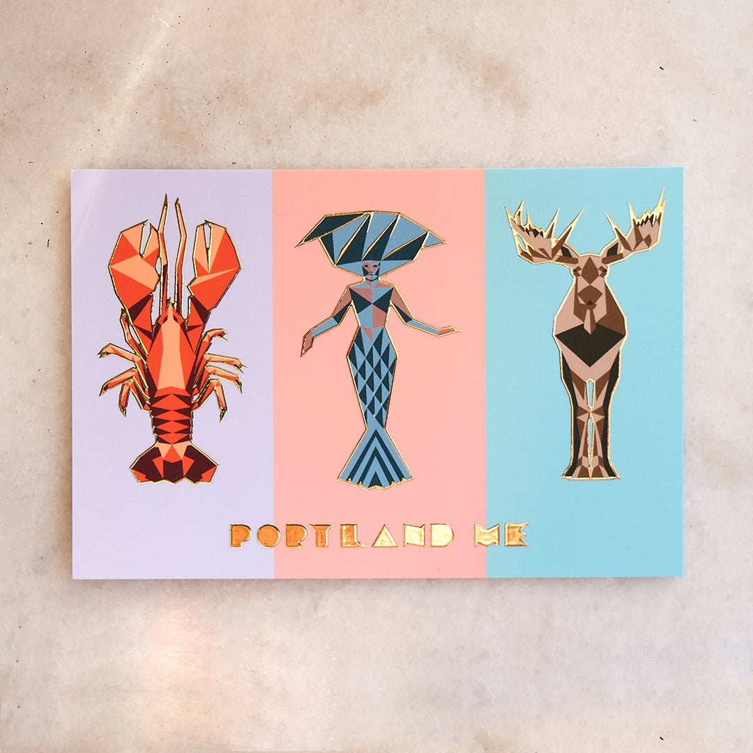 Lobster, Mermaid, Moose from Portland, ME Postcard