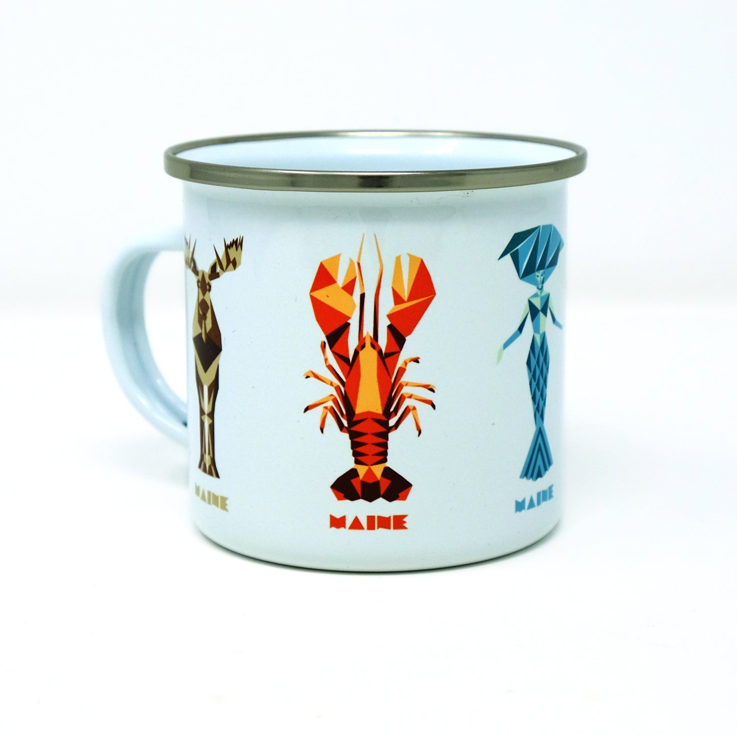 Maine Enamel Mug - Moose, Mermaid and Lobster